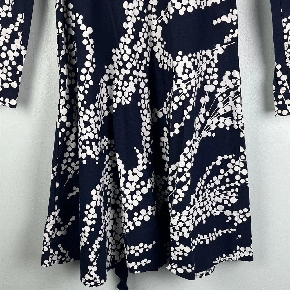 Boden Navy Button-Up Shirt with White Dot Vine Pattern - Picture 10 of 14